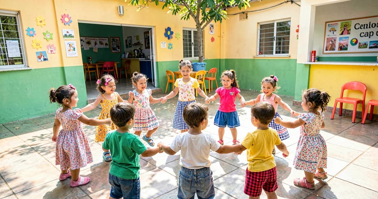 plano de aula dança popular: crianças da creche aprendendo dança tradicional em roda