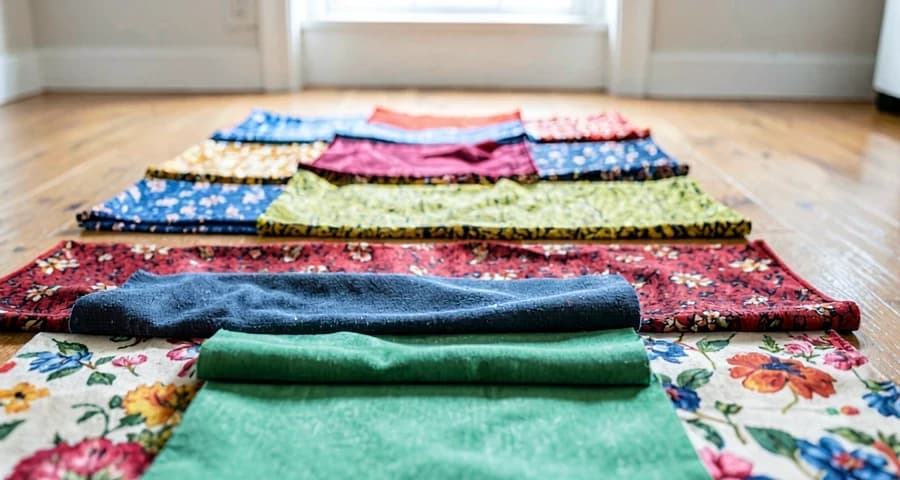 tecidos variados formando percurso sensorial usado em atividade na creche