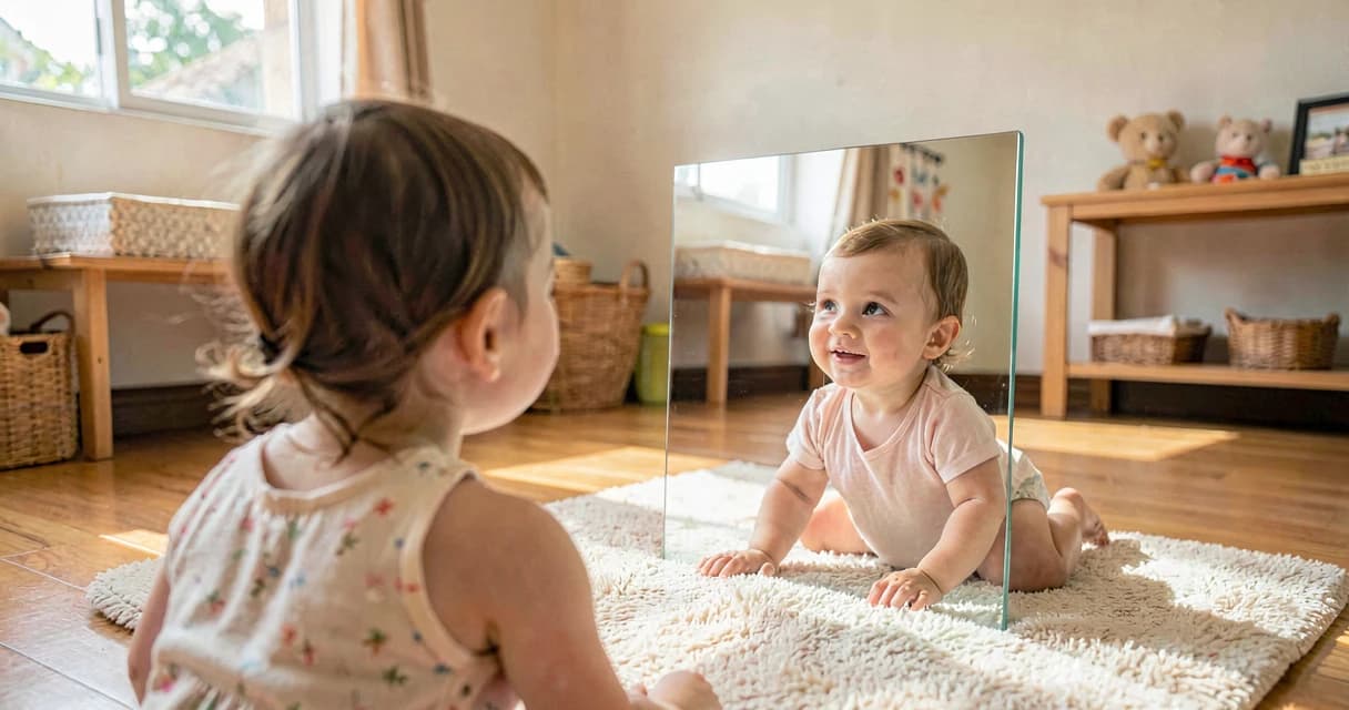 plano de aula espelhos e caixas: bebê da creche observando o próprio reflexo