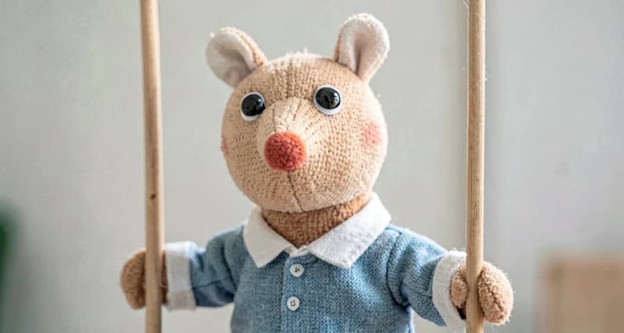fantoche usado como apoio visual em atividade de história cantada na creche