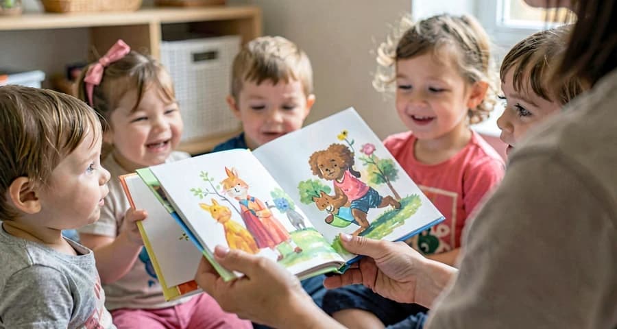 contação de história coletiva com livro ilustrado na creche