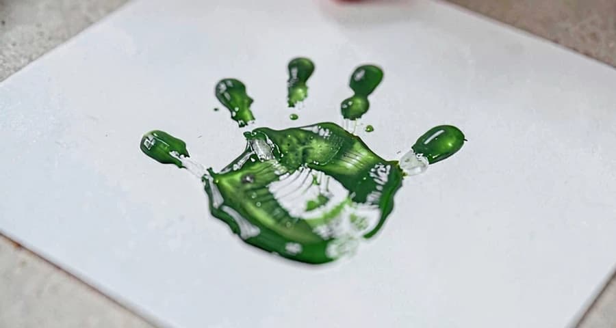marca de mãozinha com tinta feita por bebê em atividade artística na creche