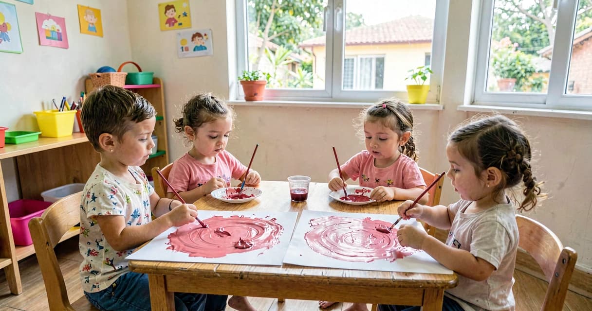 plano de aula tinta de beterraba: bebês da creche pintando com tinta natural rosa