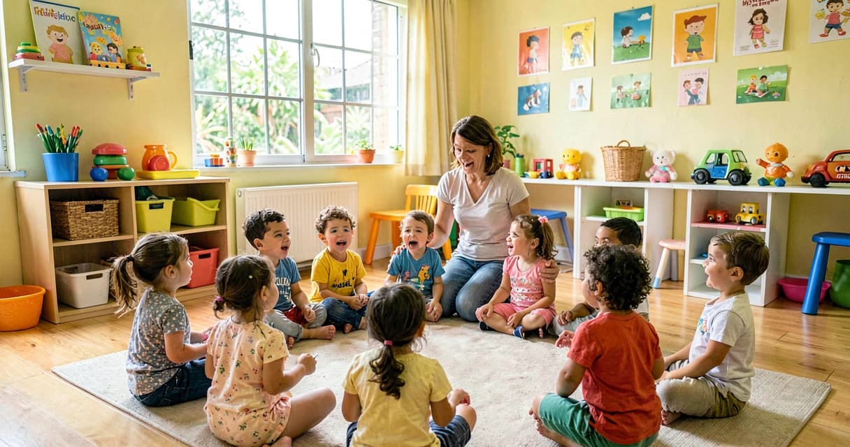 plano de aula palavras nas cantigas: crianças da creche cantando em roda