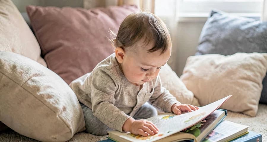 bebê explorando cantinho de leitura preferido na creche