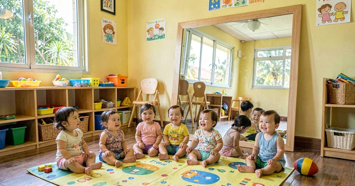 plano de aula descobrindo o espelho: bebês da creche observando o próprio reflexo