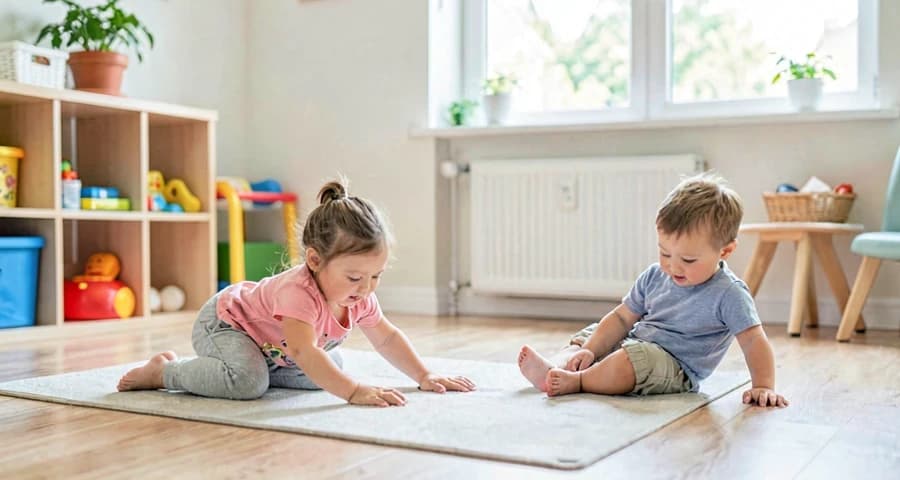espaço preparado para atividade de movimento em dupla com bebês na creche