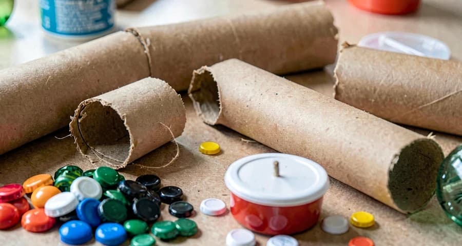 materiais recicláveis usados para construir brinquedos na creche