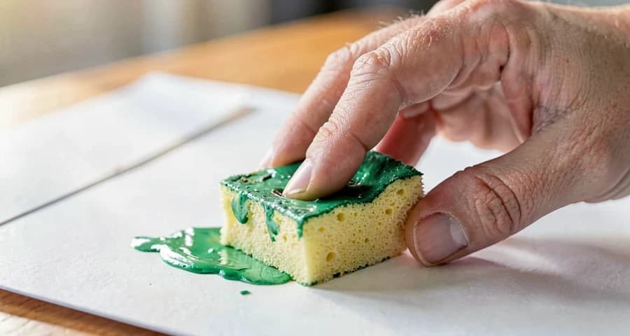criança da creche pintando com esponja em atividade artística alternativa