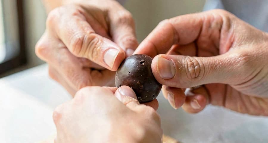 criança da creche modelando cajuzinho durante atividade de culinária