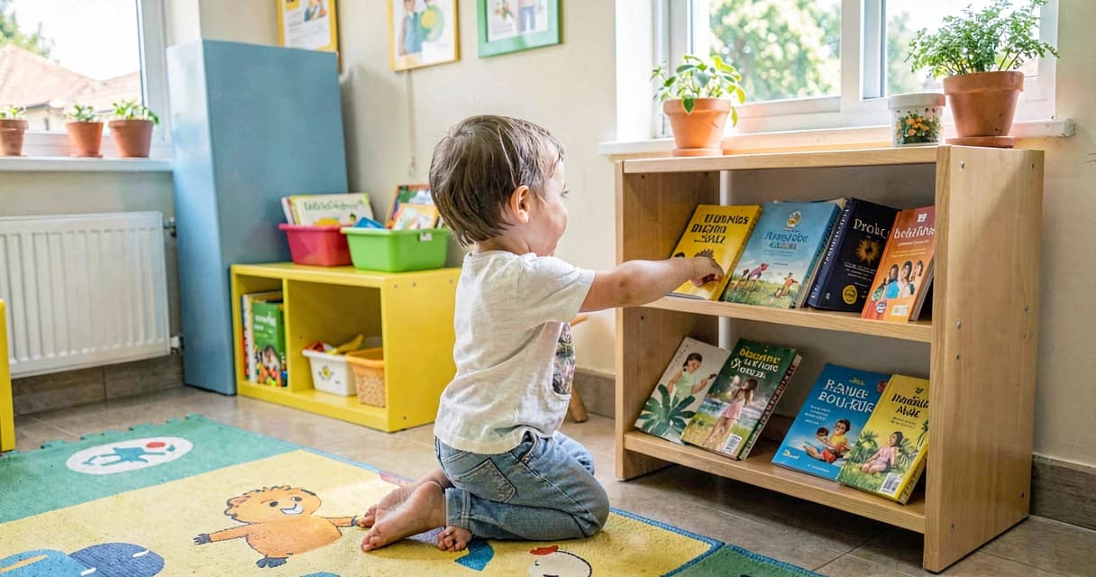 plano de aula livro emprestado: criança da creche escolhendo livro para levar para casa