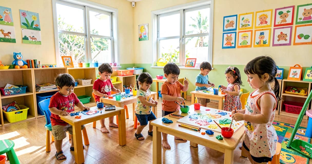 plano de aula grande ateliê: crianças da creche explorando diferentes estações de arte